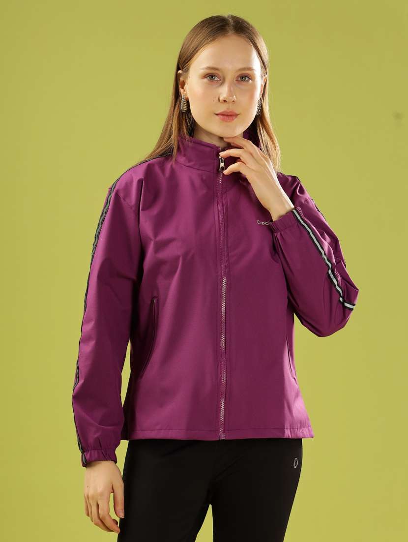 women solid long sleeve windcheater jacket