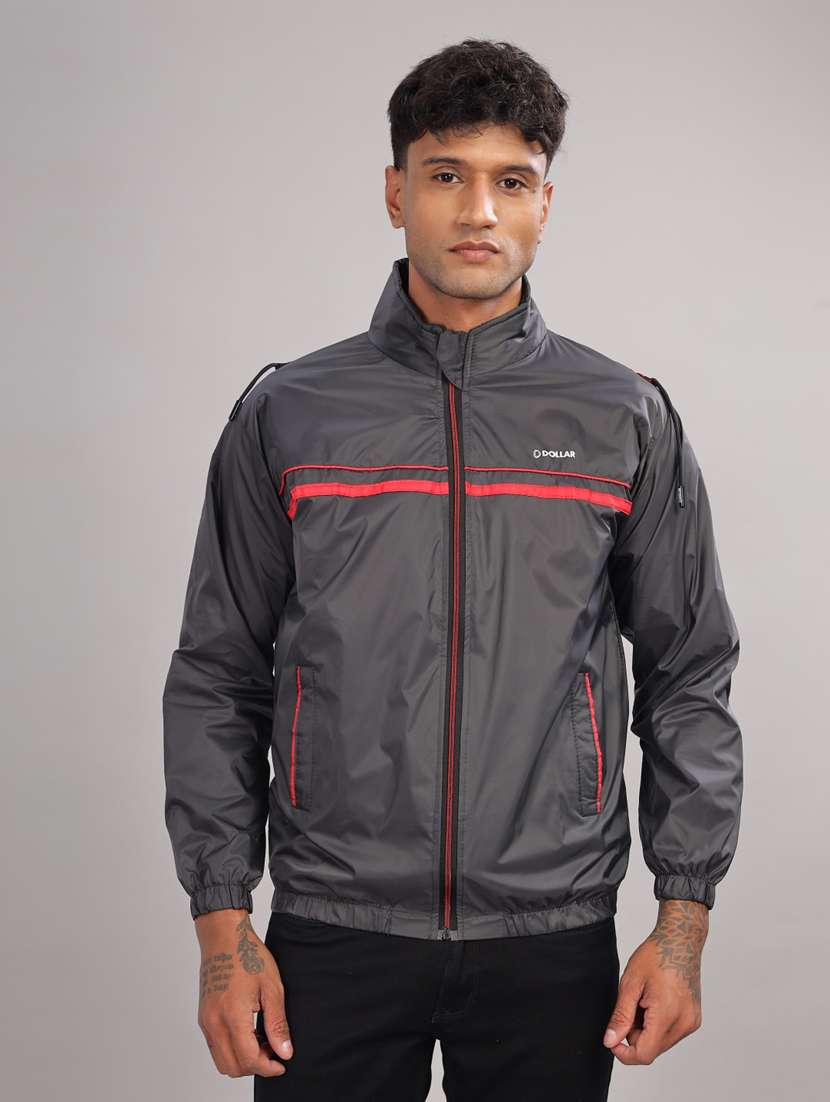 men solid long sleeve windcheater jacket