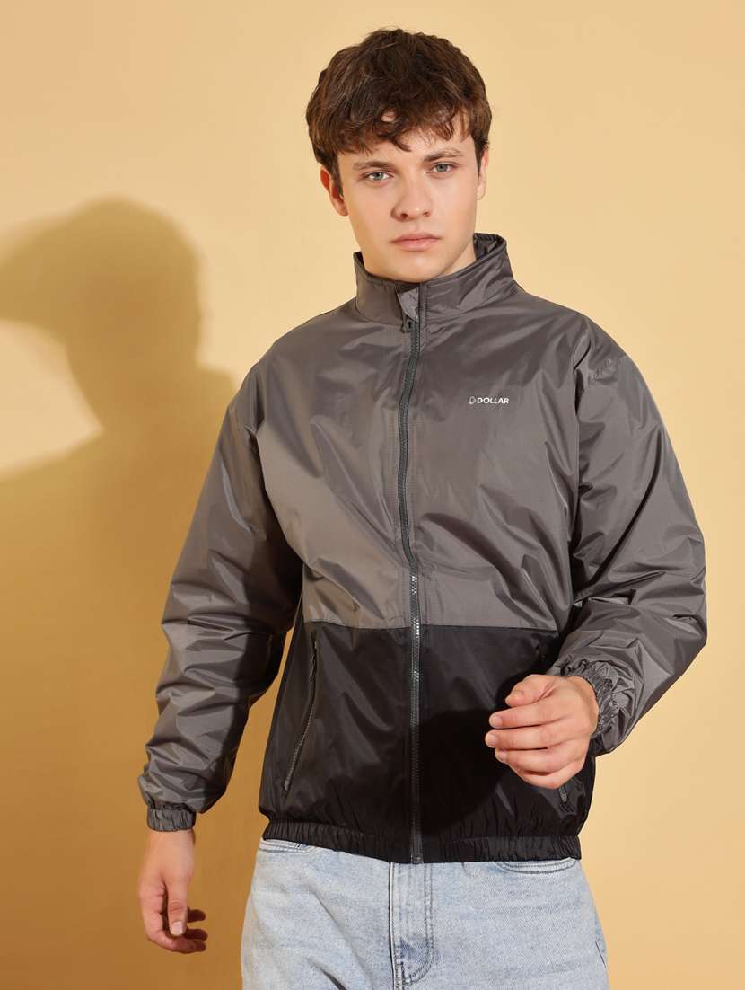 men color block long sleeve windcheater jacket