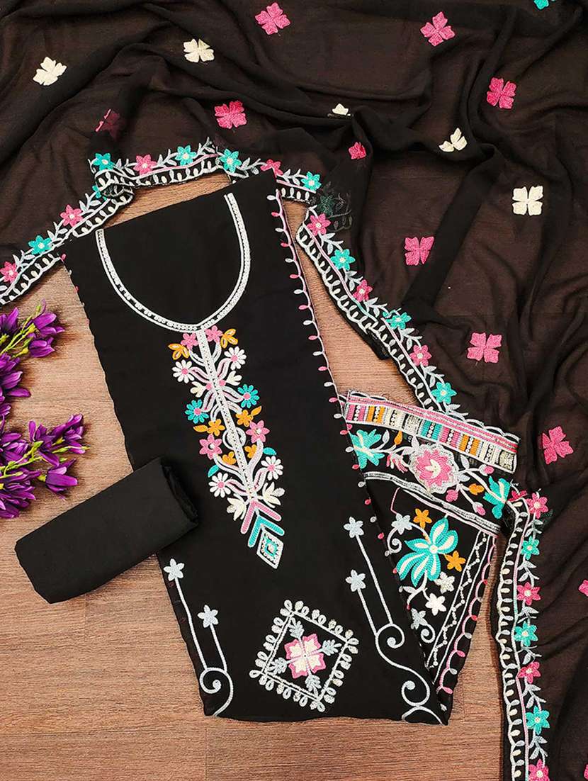 women solid with work embroidered unstitched suit set - 22218552 -  Standard Image - 2