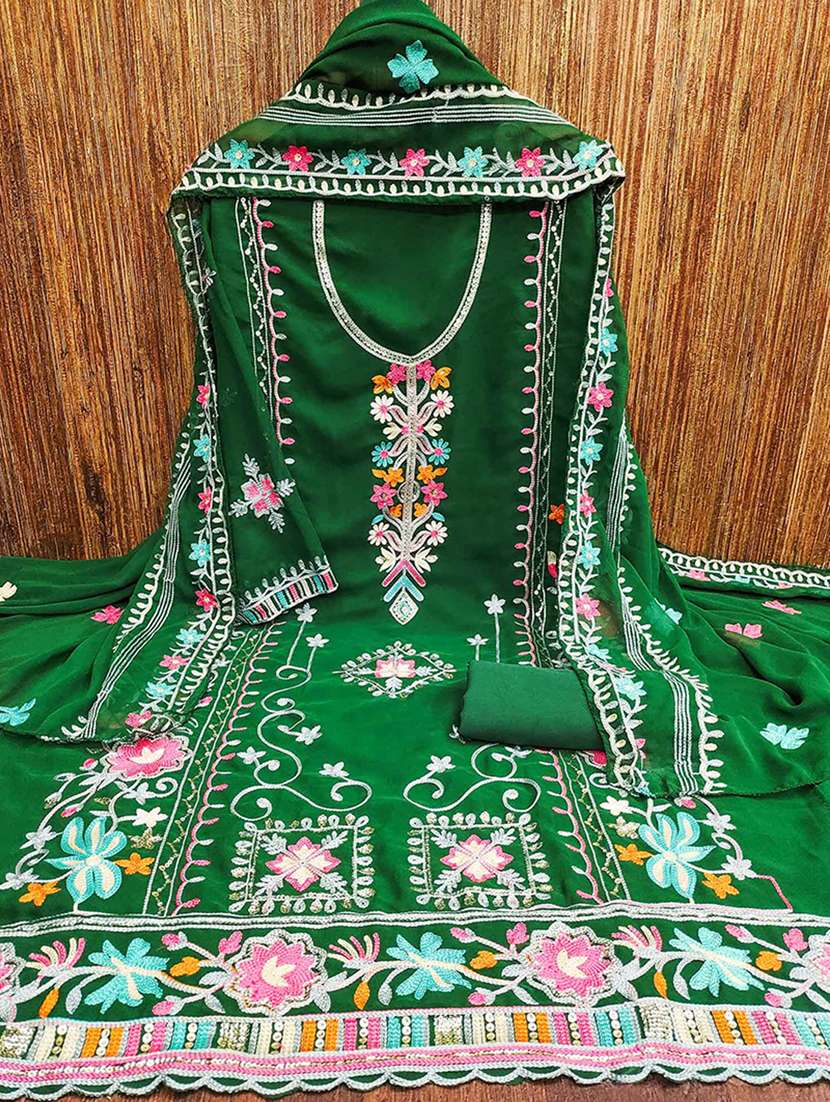 women solid with work embroidered unstitched suit set