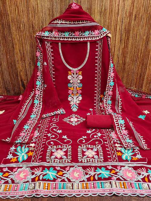 women solid with work embroidered unstitched suit set - 22218557 -  Standard Image - 0