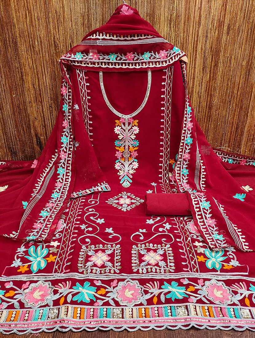 women solid with work embroidered unstitched suit set