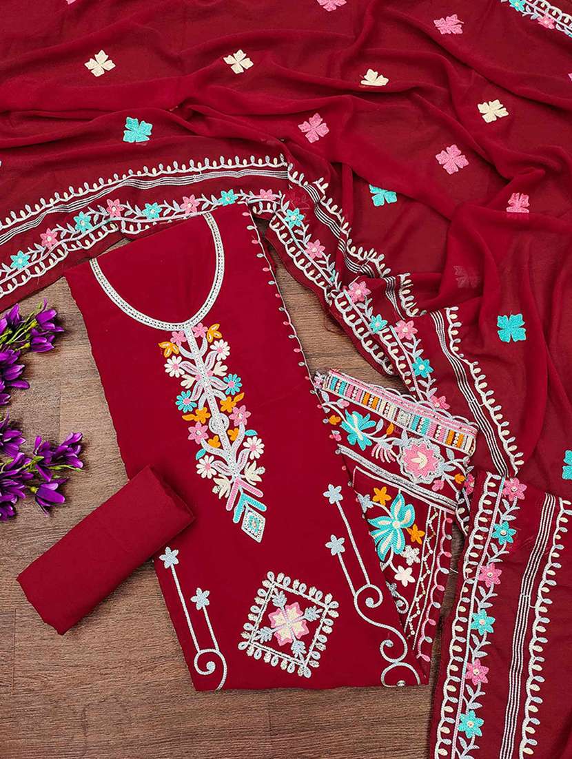 women solid with work embroidered unstitched suit set - 22218557 -  Standard Image - 2