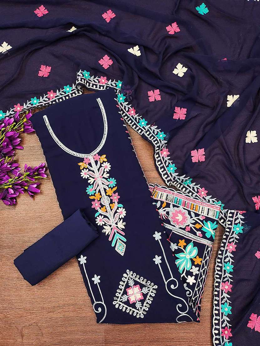 women solid with work embroidered unstitched suit set - 22218558 -  Standard Image - 2