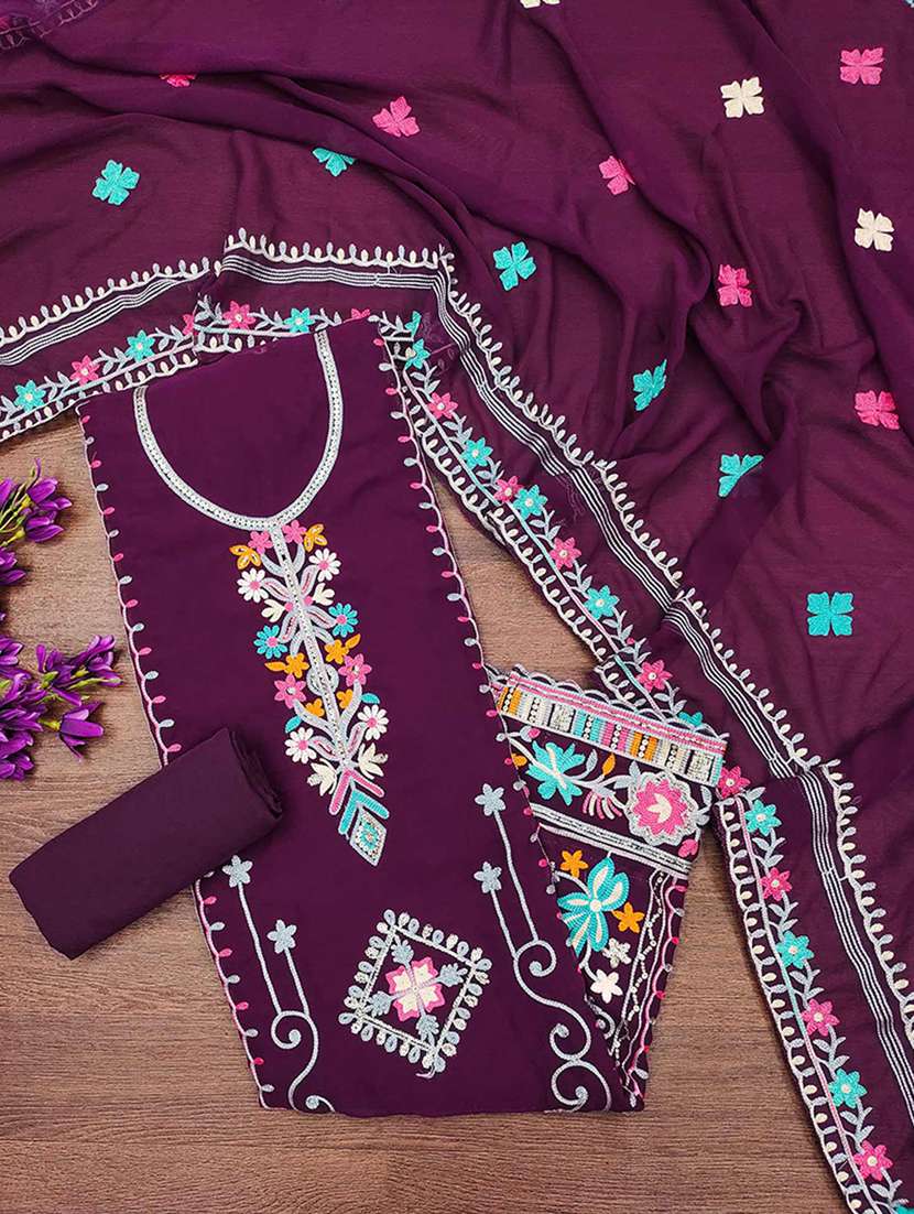 women solid with work embroidered unstitched suit set - 22218562 -  Standard Image - 2