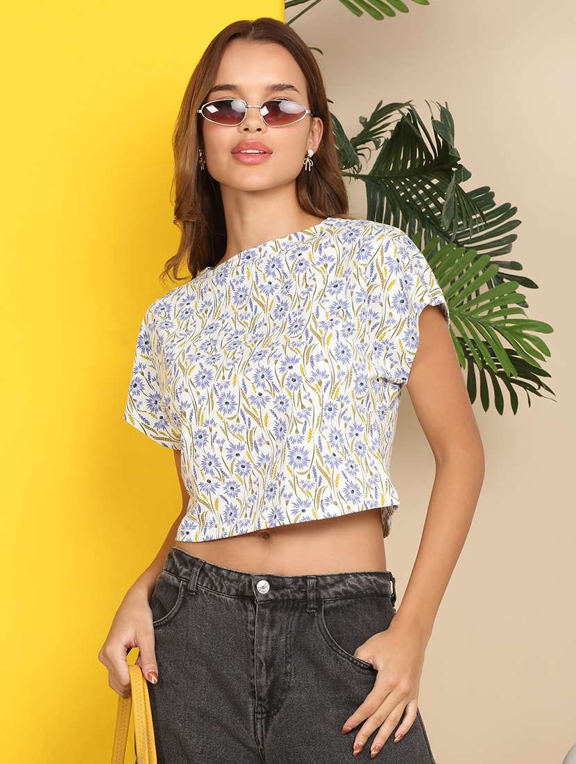women printed short sleeve crop t-shirt