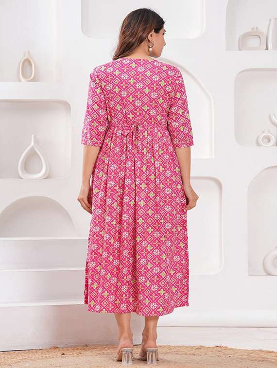 women printed three quarter sleeve maternity wear dress - 22218938 -  Standard Image - 2