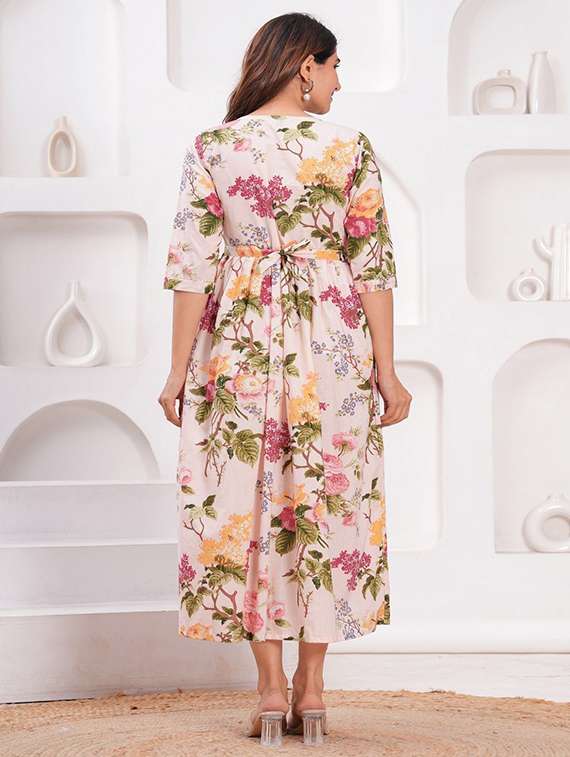women floral printed three quarter sleeve maternity wear dress - 22218939 -  Standard Image - 2