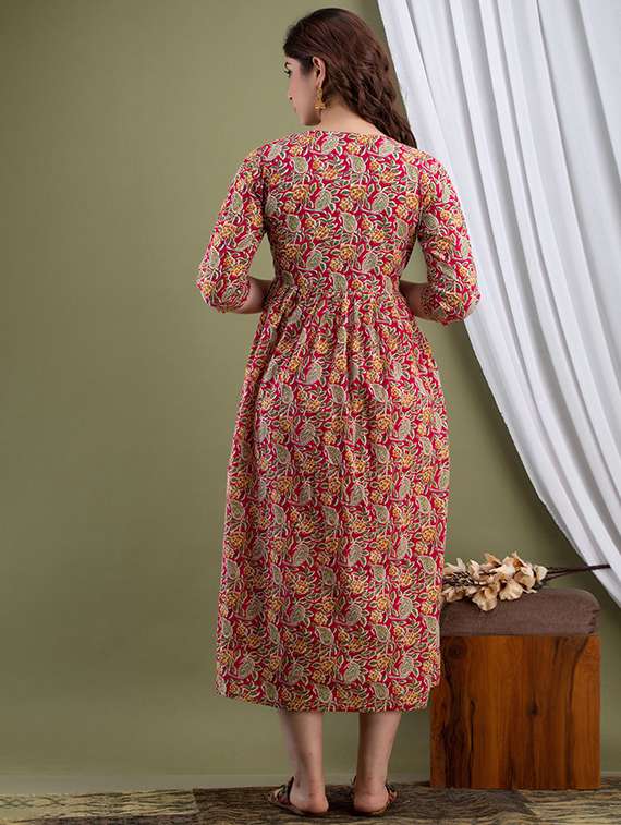 women floral printed three quarter sleeve maternity wear dress - 22218980 -  Standard Image - 2