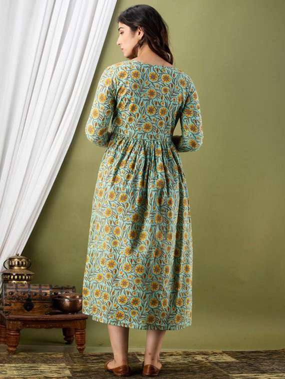 women floral printed three quarter sleeve maternity wear dress - 22219025 -  Standard Image - 2