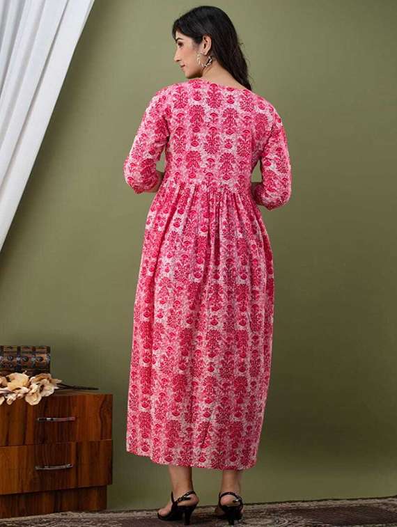 women printed three quarter sleeve maternity wear dress - 22219076 -  Standard Image - 2