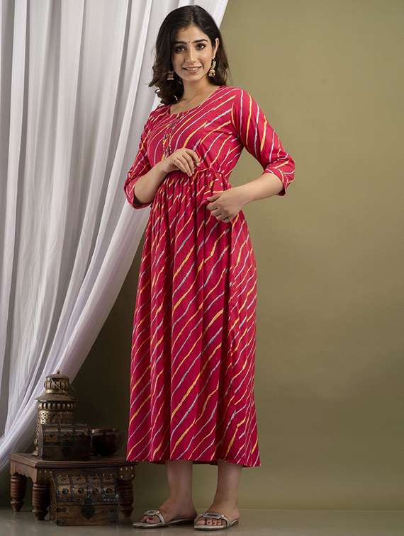 women printed three quarter sleeve maternity wear dress - 22219077 -  Standard Image - 2