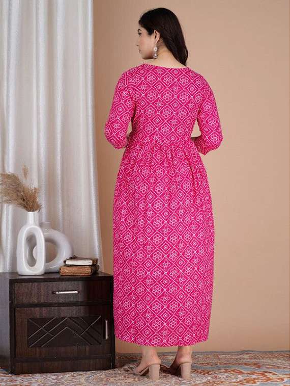 women bandhani printed three quarter sleeve maternity wear dress - 22219078 -  Standard Image - 2