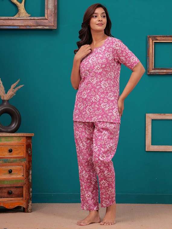 women printed three quarter sleeve co-ord set - 22219085 -  Standard Image - 2