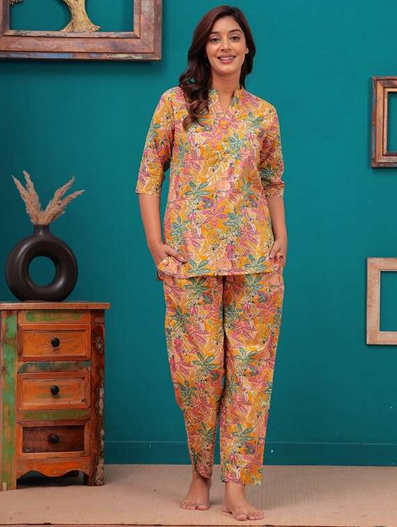 women printed three quarter sleeve co-ord set