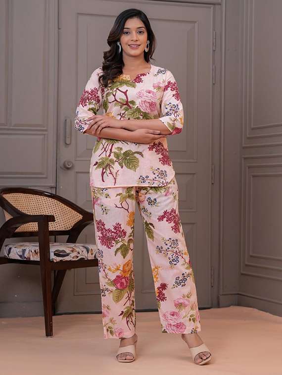 women printed three quarter sleeve co-ord set - 22219094 -  Standard Image - 2