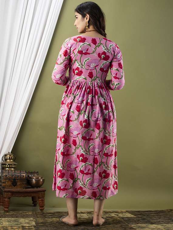 women floral printed three quarter sleeve maternity wear dress - 22219096 -  Standard Image - 2