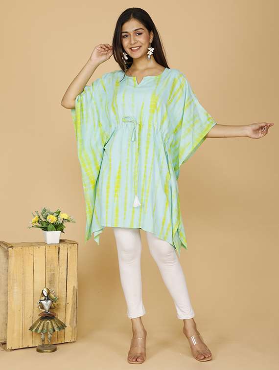 women tie & dye kimono sleeve kaftan tunic