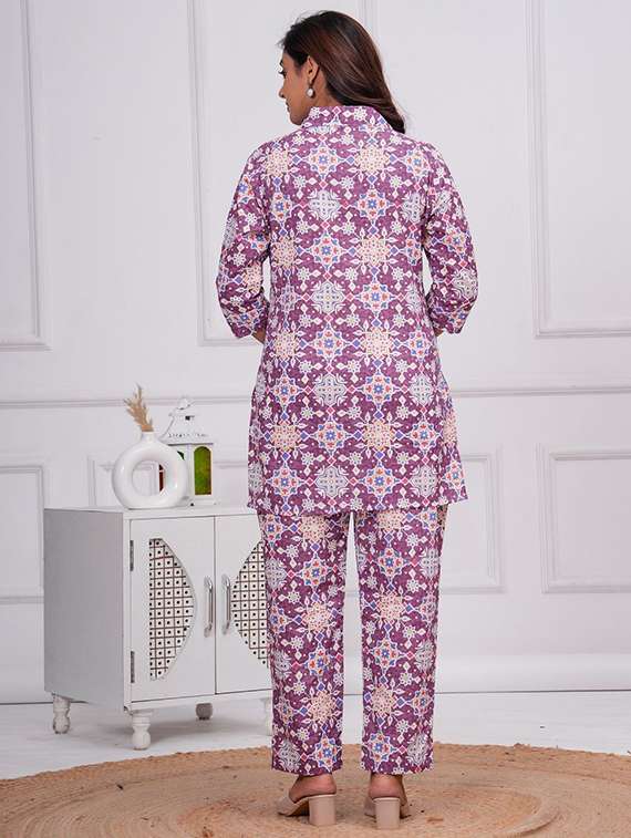 women printed three quarter sleeve co-ord set - 22219119 -  Standard Image - 2
