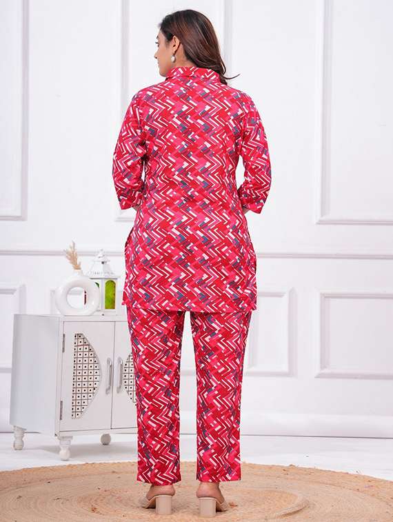 women printed three quarter sleeve co-ord set - 22219122 -  Standard Image - 2