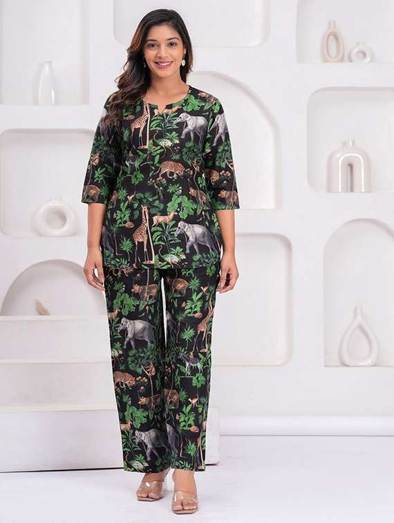 women printed three quarter sleeve co-ord set