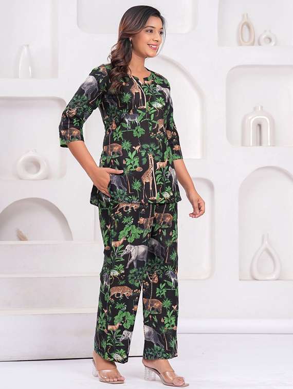 women printed three quarter sleeve co-ord set - 22219128 -  Standard Image - 2