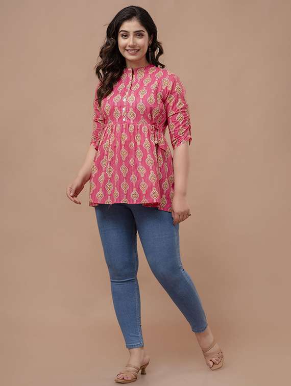 women printed three quarter sleeve a-line ethnic top - 22219132 -  Standard Image - 2