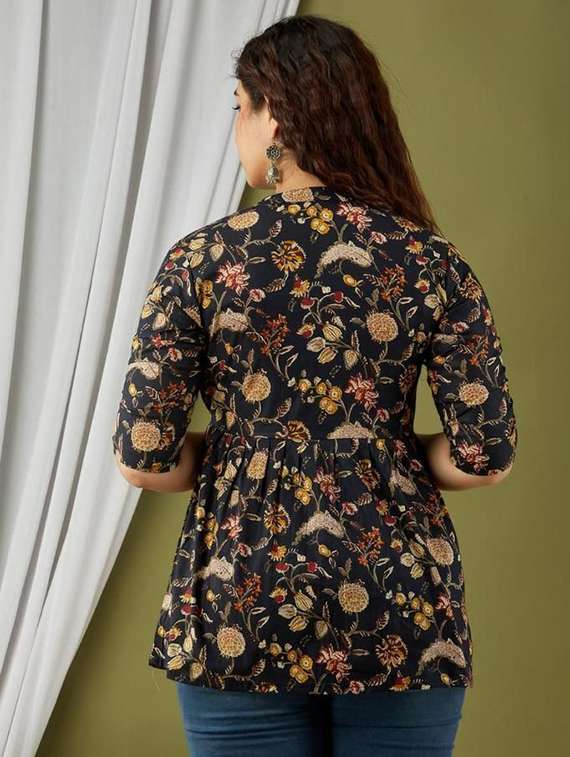women floral printed three quarter sleeve a-line ethnic top - 22219139 -  Standard Image - 2