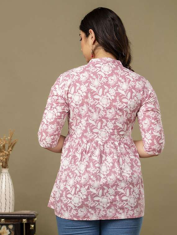 women floral printed three quarter sleeve a-line ethnic top - 22219146 -  Standard Image - 2