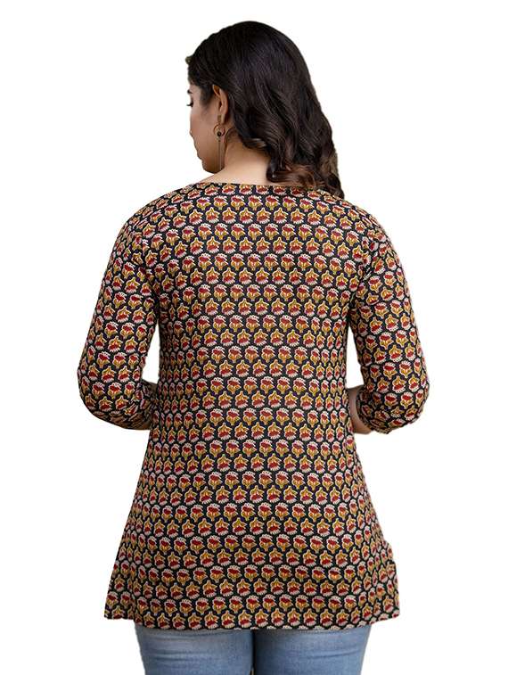 women floral printed three quarter sleeve straight kurti - 22219158 -  Standard Image - 2