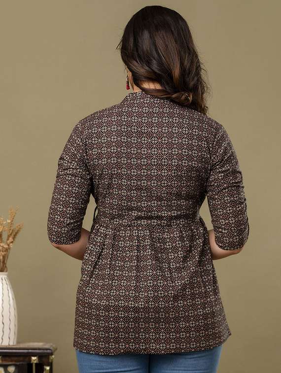 women printed three quarter sleeve a-line ethnic top - 22219161 -  Standard Image - 2