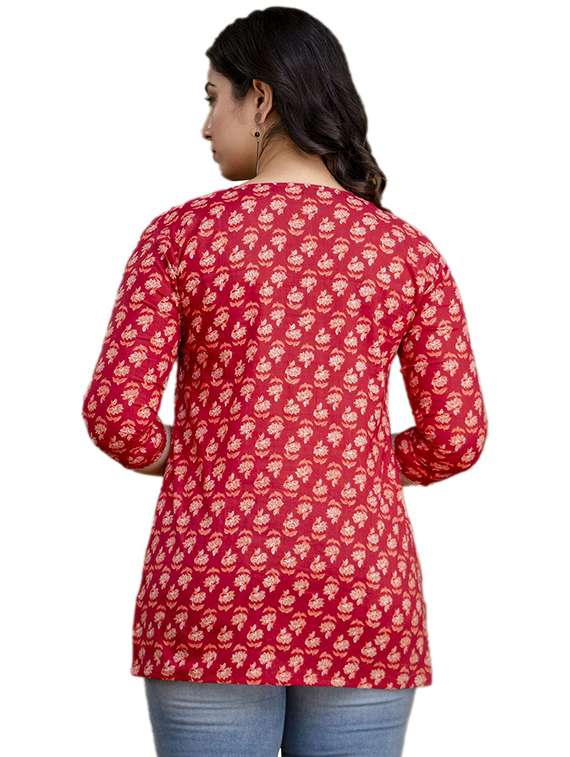 women floral printed three quarter sleeve straight kurti - 22219162 -  Standard Image - 2