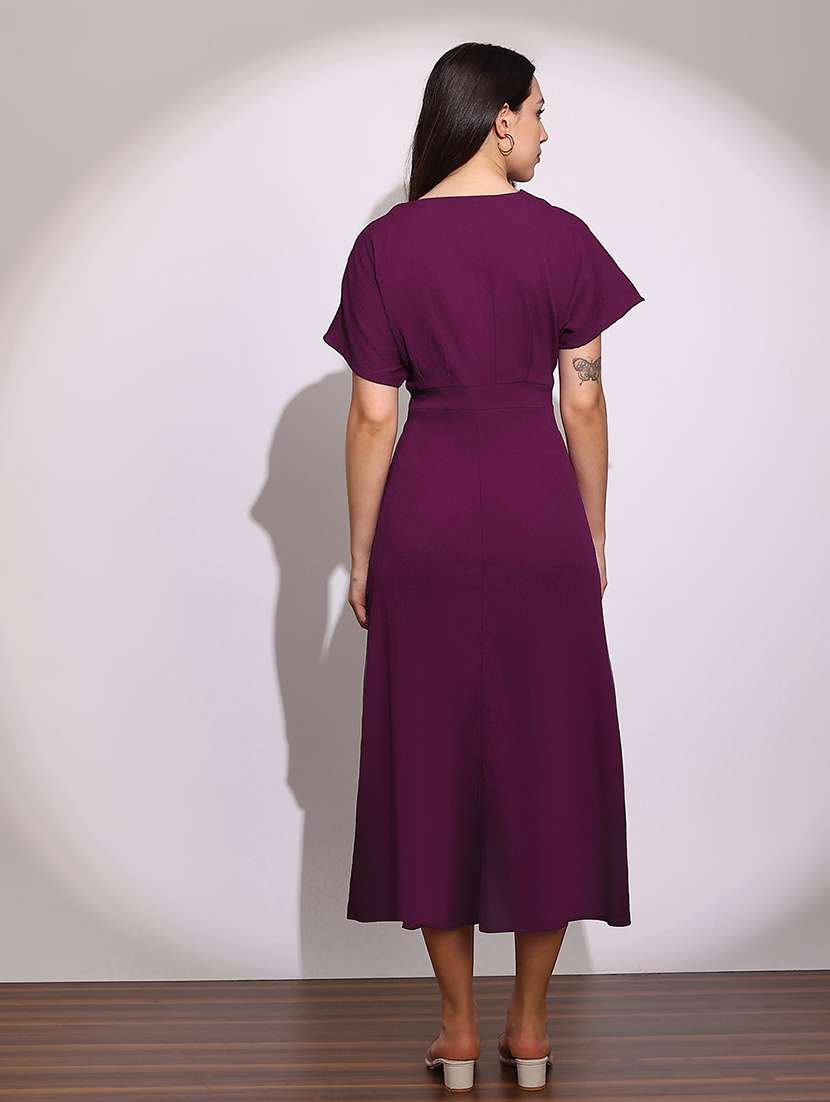 globus women purple v-neck extended sleeves midi a-line dress - 22219223 -  Standard Image - 2