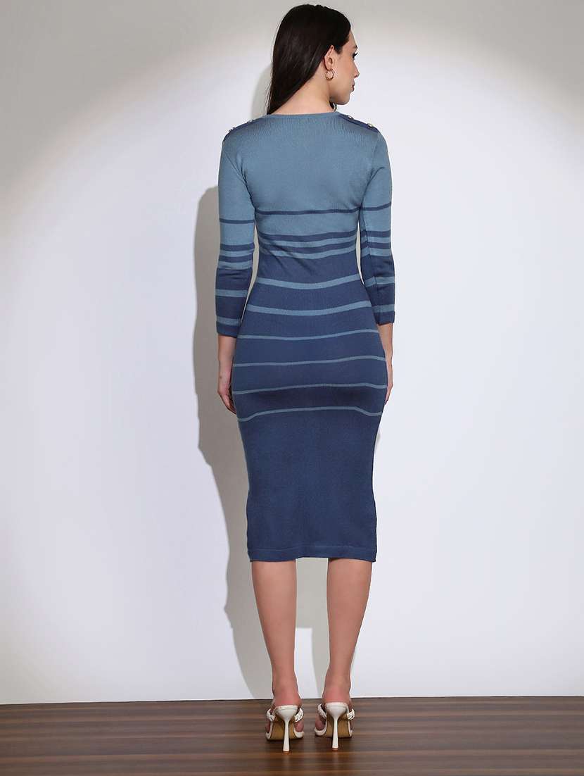 globus women blue v-neck self design acrylic midi bodycon dress  - 22219228 -  Standard Image - 2