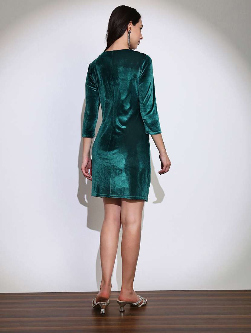 globus women teal boat neck twisted detail velvet sheath mini party dress - 22219233 -  Standard Image - 2