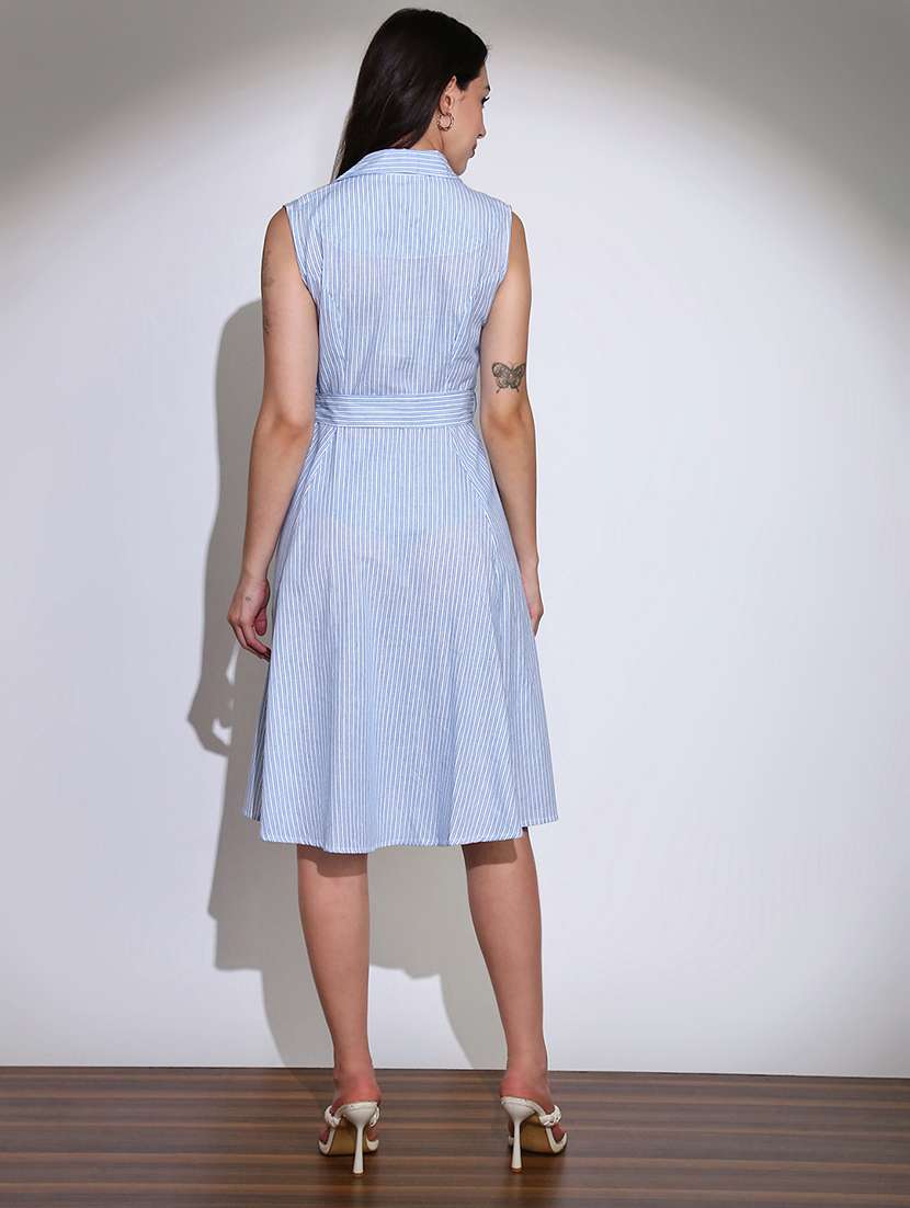 globus women black stripes notch lapel belted midi workwear dress - 22219238 -  Standard Image - 2