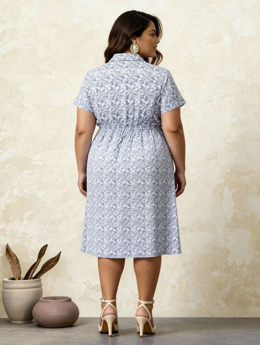 globus gloplus women blue collared neck striped pleated midi fit & flare shirt style plus size dress - 22219241 -  Standard Image - 2