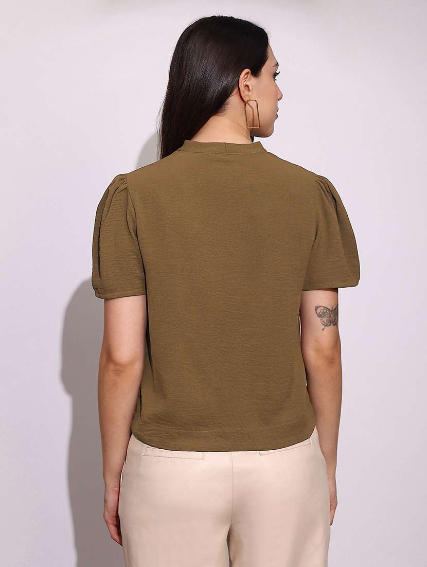 women solid puff sleeve straight fit  top - 22219244 -  Standard Image - 2