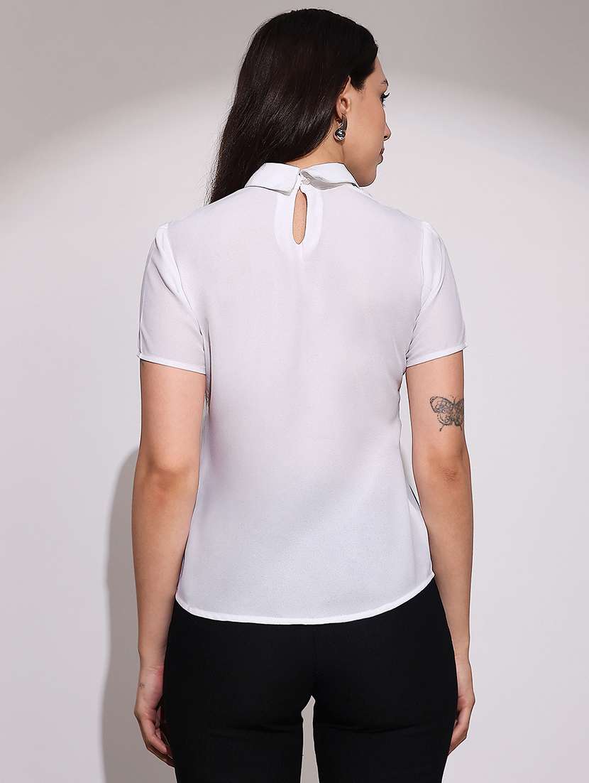 Globus Women White Collared Neck Short Sleeves Workwear Top - 22219248 -  Standard Image - 2