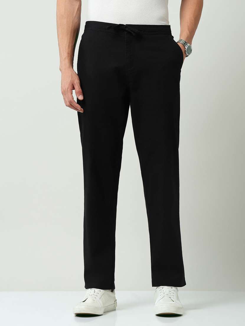 men solid mid rise flat front formal trouser