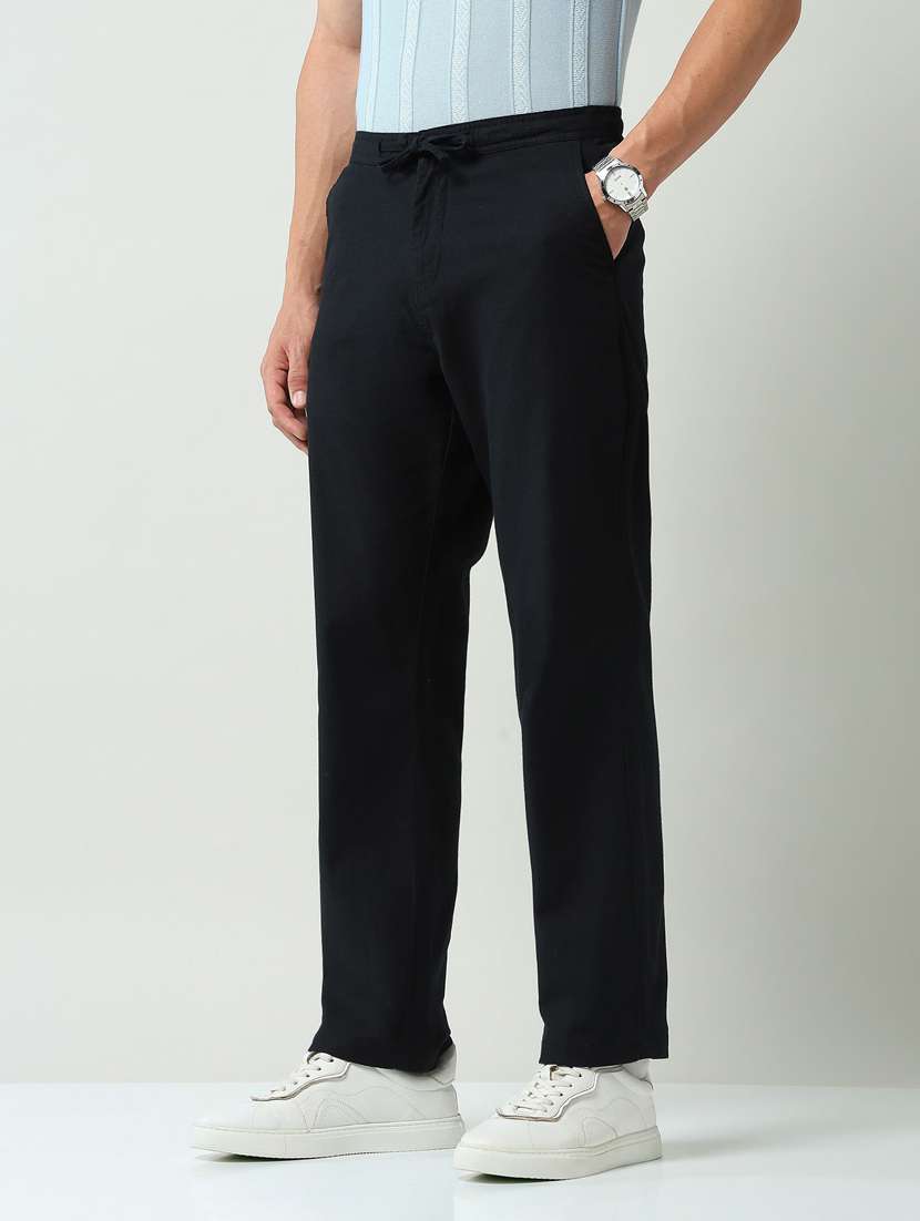 Men Solid Mid Rise Flat Front Casual Trouser - 22219324 -  Standard Image - 2