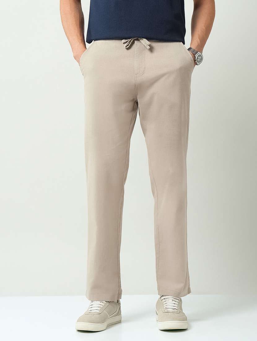 men solid mid rise flat front casual trouser - 22219325 -  Standard Image - 2