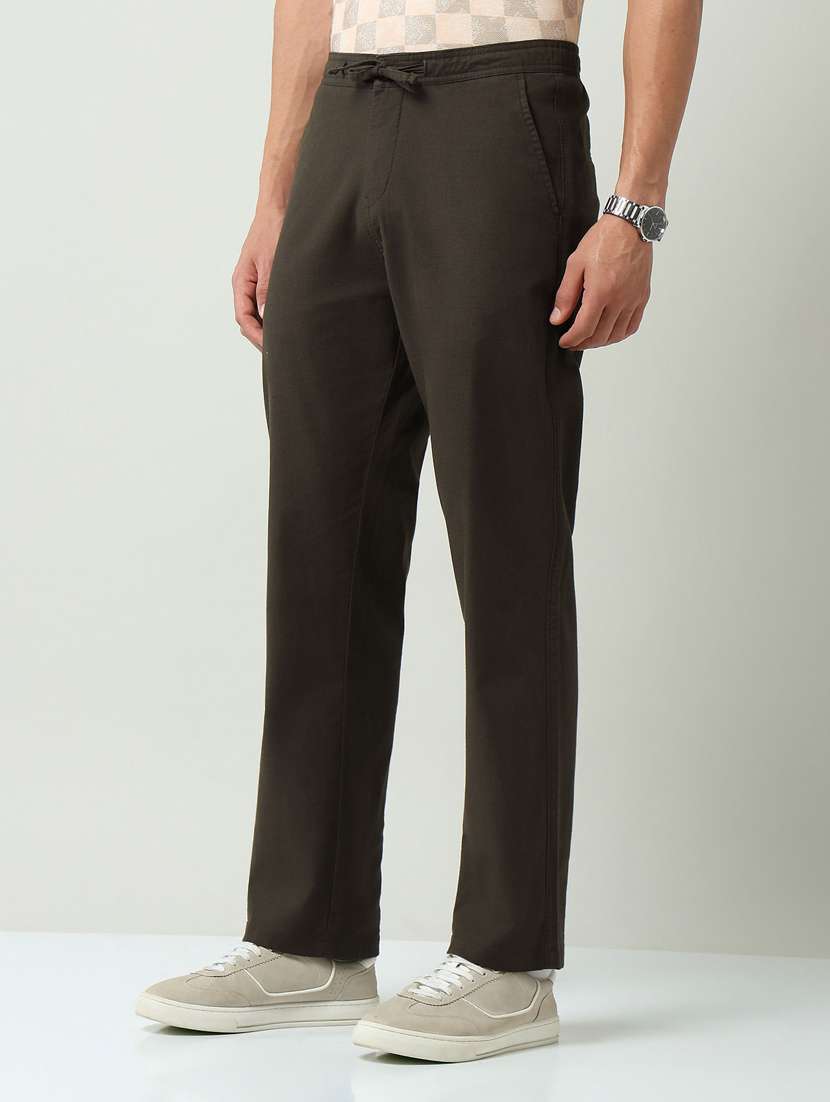 men solid mid rise flat front casual trouser - 22219327 -  Standard Image - 2