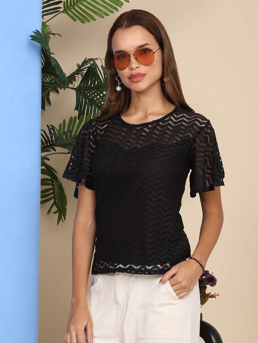women self designed flared sleeve top