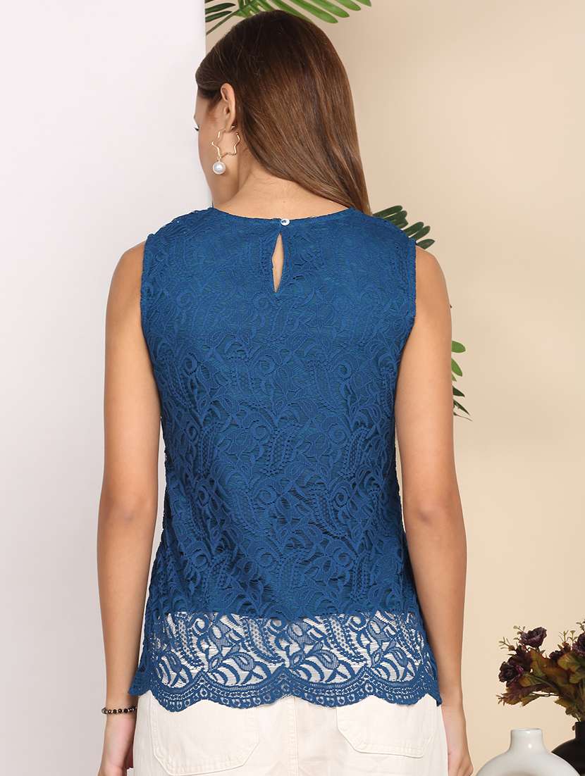 women self designed sleeveless lace top - 22219389 -  Standard Image - 2