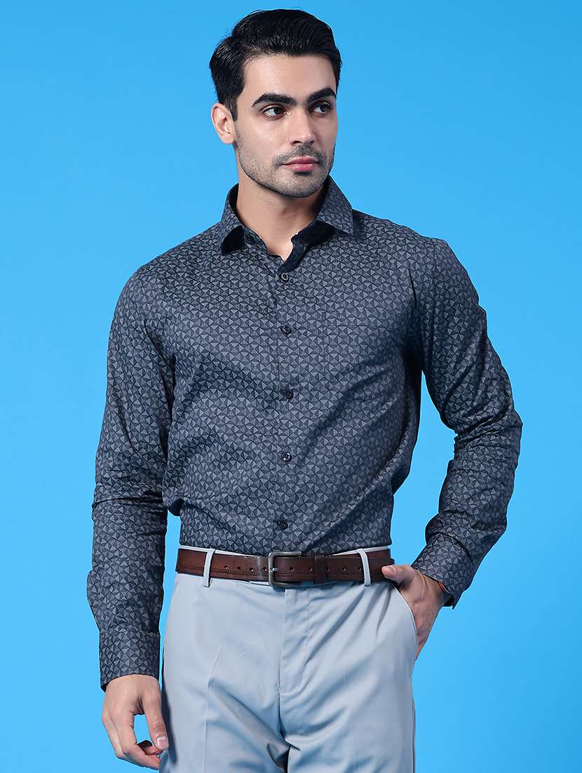 men geometric printed long sleeve slim fit formal shirt - 22219733 -  Standard Image - 2