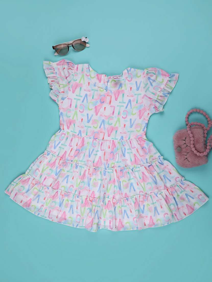 girls printed short sleeve tiered dress - 22219747 -  Standard Image - 2