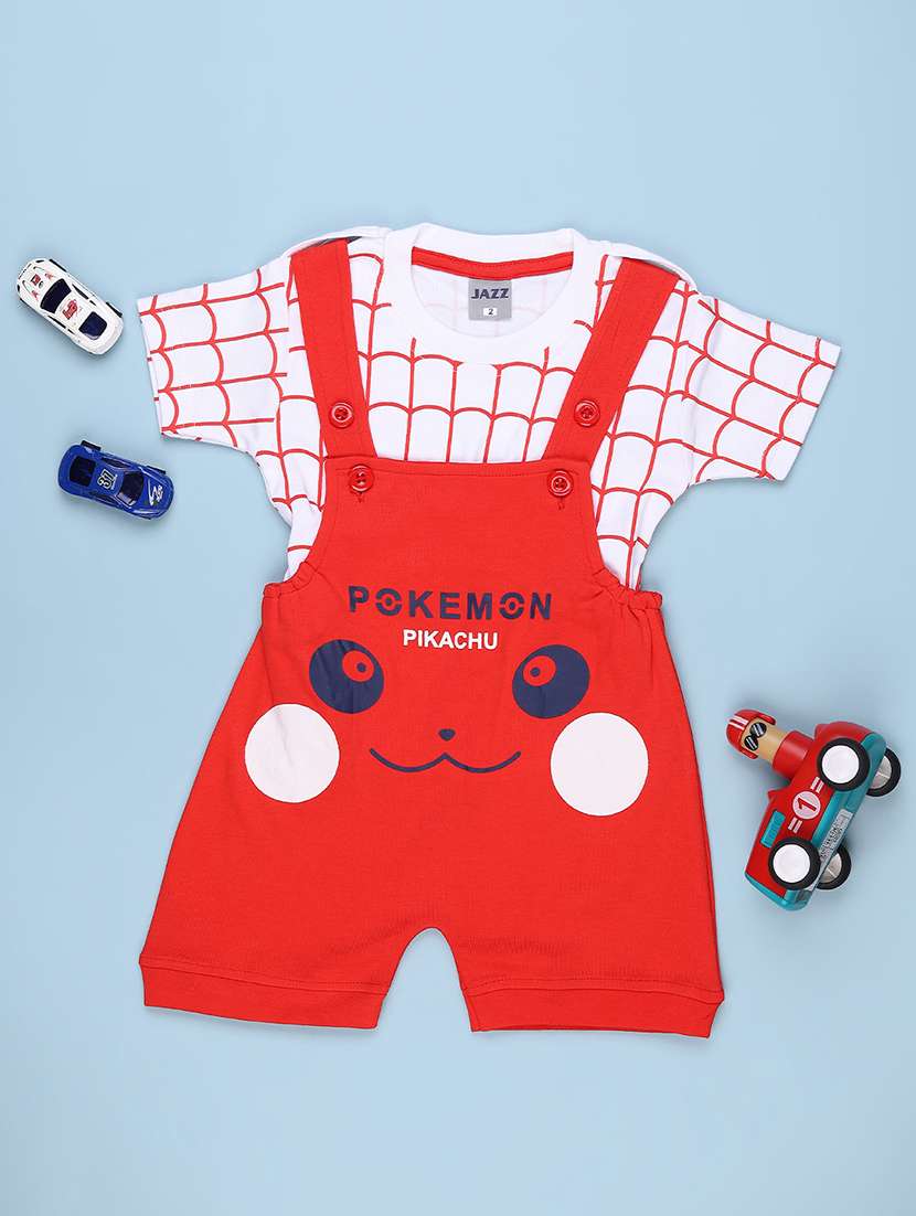 boys printed round neck dungaree