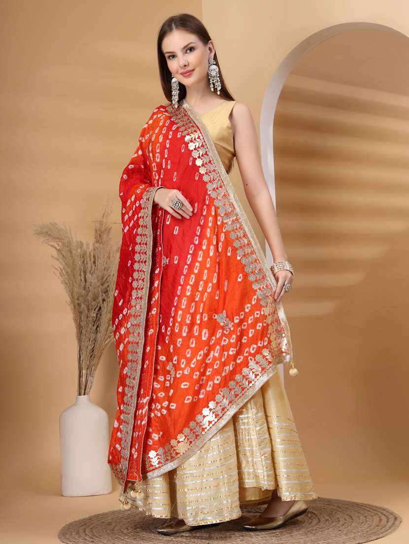 women bandhani gota work dupatta - 22219870 -  Standard Image - 2